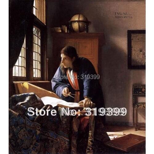 Johannes Vermeer Oil Painting Reproduction,The Geographer ,Free Shipping via FeDex or DHL,100% handmade,JV017