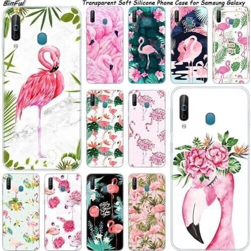 Hot Cute cartoon Pink Flamingo Silicone Case For Samsung Galaxy A80 A70 A60 A50 A40 A40S A30 A20E A2CORE M40 Note 10 Plus 9 8 5
