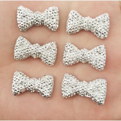 Resin Bow 100pcs 12mm*20mm Flatback Wedding Decoration Craft Buttons Silver C752*5