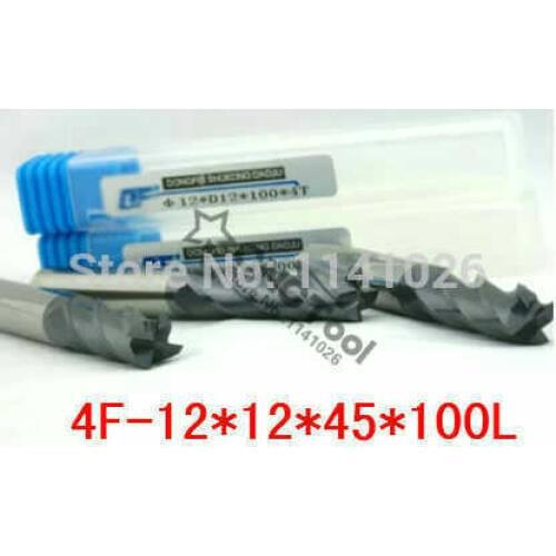 Carbide end mill 4F-12*12*45*100 4 Flute controller spindle carbide,extended length milling cutter,the lathe tool,coating:NANO