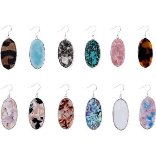 Inspired Abalone Shell Oval Stone Dangle Drop Earrings for Women Oval Stone Drops Earrings