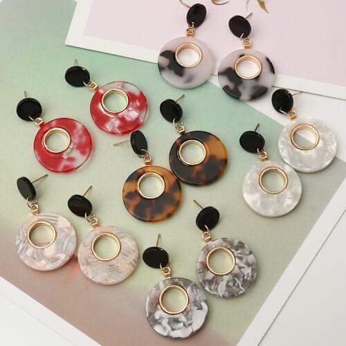 ZOSHI New Colorful Geometric Round Big Circle Acrylic Statement Long Drop Earrings Acetic Acid Stone Earrings for Women Girl
