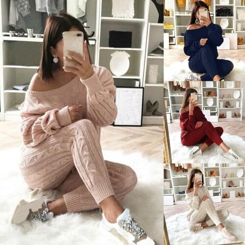2 Piece Knitted Sets Sweater And pants Two Piece Set Women Slim Crop Tops Women Sweater pant Womens Outfits Trasuit