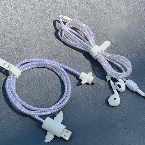 1Roll Laser Color Style 1.55M USB Charging Data Line Cable Protector Wire Cord Protection Spring Wrap Cable Winder Organizer