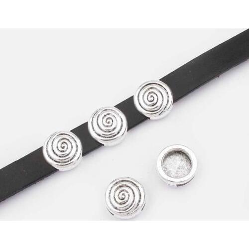 10Pcs Tibetan Silver/Bronze Swirl Spiral Slider Spacer beads For 5mm 10mm Flat Leather Cord Bracelet Jewelry Findings Making