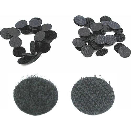 100Pairs 15-20mm Black No glue Nylon Coin Sticker Double Sided Holes Hooks Loops Disc Round Pads Dot Fastener Tailors DIY Manual