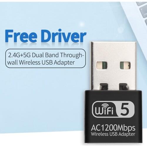 1200Mbps Mini USB Wireless WiFi Adapter Dual Band 2.4G 5G High Speed Network Card RTL8812 802.11b/g/n Ethernet Receiver Dongle