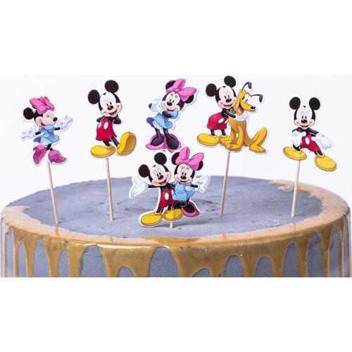 24pcs Cartoon Mickey Minnie Mouse Cupcake Toppers Party Supplies Kids Birthday Party Wedding Baby Shower Cake Decorations Supply
