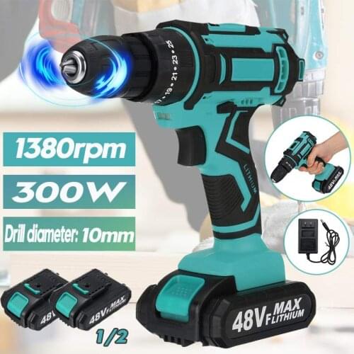 300W 48V Dual Speed Cordless Drill 25+3 Torque Electric Screwdriver Wireless Power Driver Garden Tool With 1/2 Li-Ion Battery