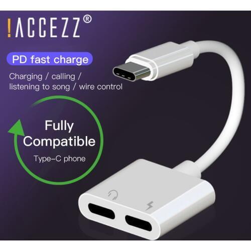 !ACCEZZ USB Type C Fast Charging Adapter For Xiaomi Huawei 3.5mm Jack Earphone Calling Audio Aux Connector Double Type-C Adapter