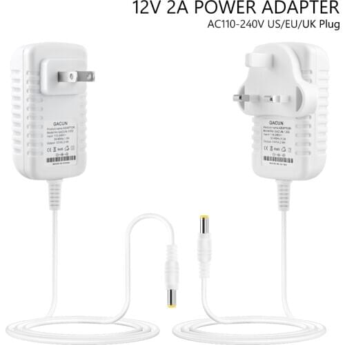 White AC 110V-240V TO DC 12V 2A Power Supply Adapter US EU UK Plug 5.5x2.1mm Connector For 5050 3528 Strip LED CCTV Camera