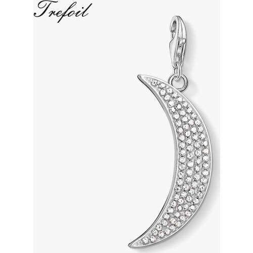 White CZ Pave Moon Charms Pendant,2019 Jewelry 925 Sterling Silver Trendy Gift For Women Men Fit Bracelet Necklace 2018 New