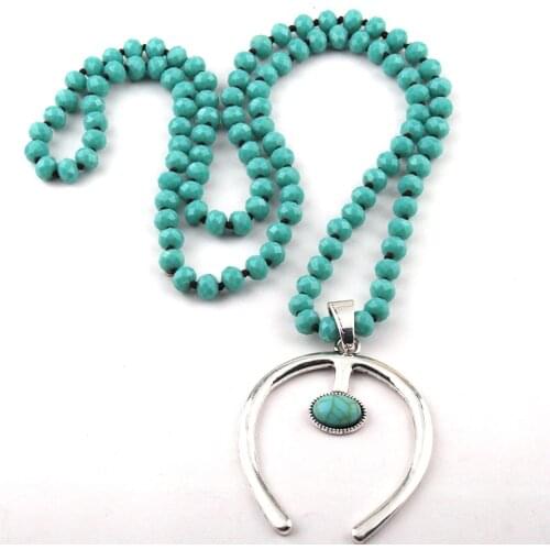 Free Shipping Bohemian Jewelry 5*8 Crystal Glass Knotted U Charm Pendant Necklace For Women Ethnic Necklace