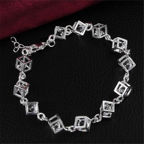 925 Sterling Silver colorLink Chain Bracelet Cute Girls Charm Cubic Zirconia Micro Pave CZ Crystal Bracelet Jewelry S006