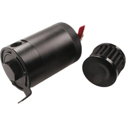 Black Universal 2-Port Oil Catch Can Tank Reservoir+Drain Valve Breather Baffle