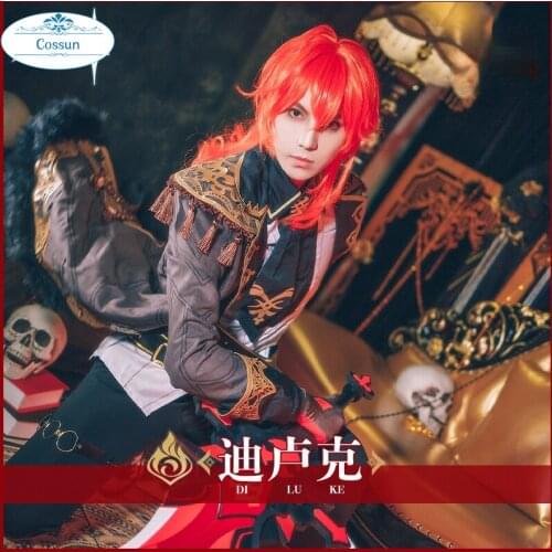 COSSUN Genshin Impact Diluc Game Suit Handsome Gorgeous Uniform Cosplay Costume Halloween Carnival Party Outfit For Men