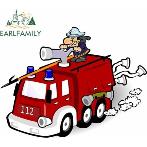 EARLFAMILY 13cm x 9.8cm For Cartoon Fire Truck Vinyl Material Car Stickers Funny Decal Waterproof Occlusion Scratch Decor