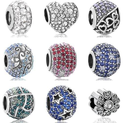 CZ Silver Beads Fit Bracelet Original European Charms Bracelet Fully-Jewelled s925 Puer Silver Shine Charms DIY Jewelry Making