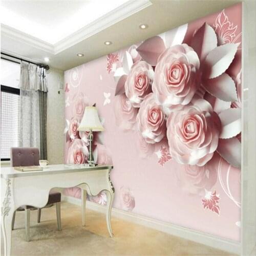 Beibehang Custom Photo Wallpaper Wall Sticker 3D Fresco Paper Carved Rose Romantic 3D Relief TV Wall Background papel de parede
