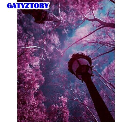GATYZTORY Frame DIY Painting By Numbers Tree Street Lamp Landscape Canvas By Numbers Modern Home Decoration DIY Gift Wall Art