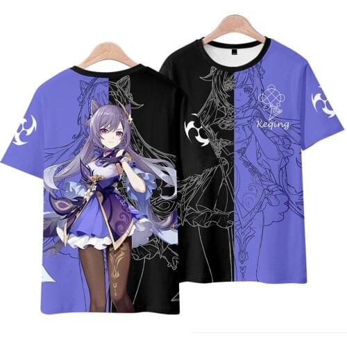 Hot search anime games Yuanshen male and female role-playing two-dimensional Keli Carved short-sleeved T-shirt womens clothing
