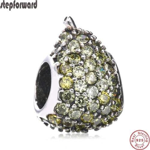Good Quality CZ Pave Silver Jewelry 925 Silver Pear Charm Fit European Famous Bracelet