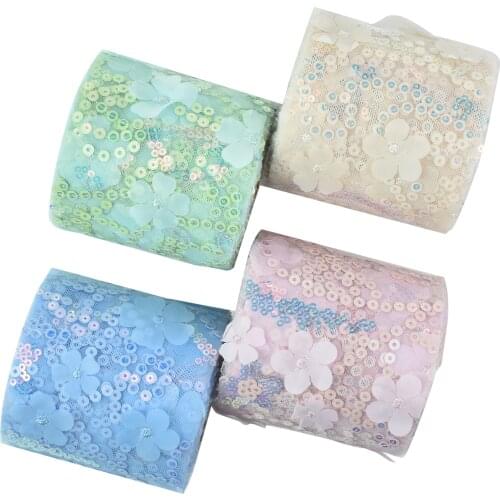 HSDRibbon 80MM Colorful dimensional flowers printed Pattern organza ribbon Tulle