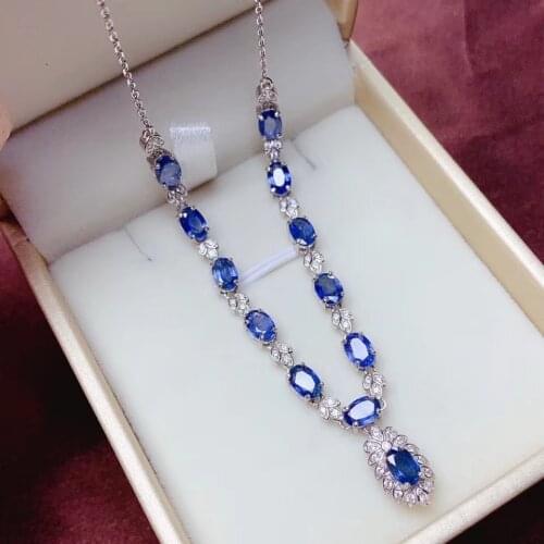 Graceful blue sapphire gemstone necklace for shinning women silver necklace jewelry good cut real natural gem thanksgiving gift