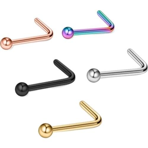 JUNLOWPY 20G Nose Studs Stainless Steel Nose Rings Set Round Ball Stud L Shaped Piercing for Women Men Body Jewelry 100/200pcs