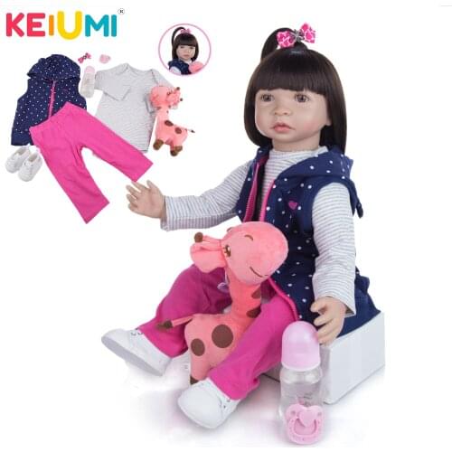 Collection KEIUMI 24 Inch Silicone Reborn Baby Dolls 60 CM Cloth Body Cute Reborn bebe Dolls Toys Gift To Kids Birthday