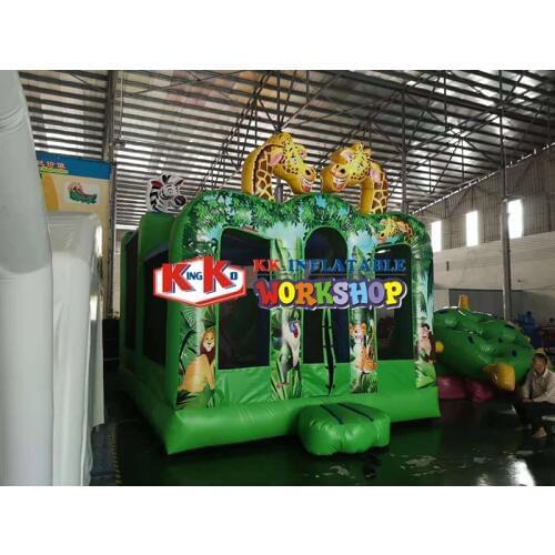 Commercial small indoor jungle bouncy house inflatable bounce castle with slide kids bounce house For sale