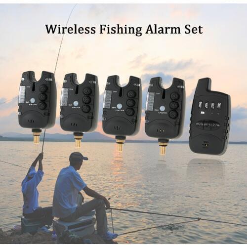 Lixada Wireless Fishing Alarm Set 4 Fishing Bite Alarms + 1 Receiver in Case LED Carp Fishing Alert