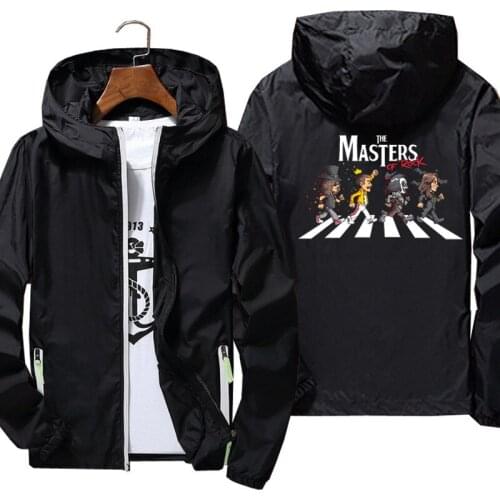 Mens Freddie Mercury Fan Queen The Masters Of Rock Road Windbreaker Thin Reflective Skin Hooded Coat Jacket Oversized Black 6XL