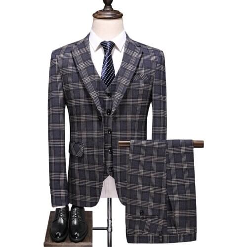 Mens suits костюм slim fit plaid mens suit 3-piece suits blazer with trousers and vest high fashion mens suit terno masculino