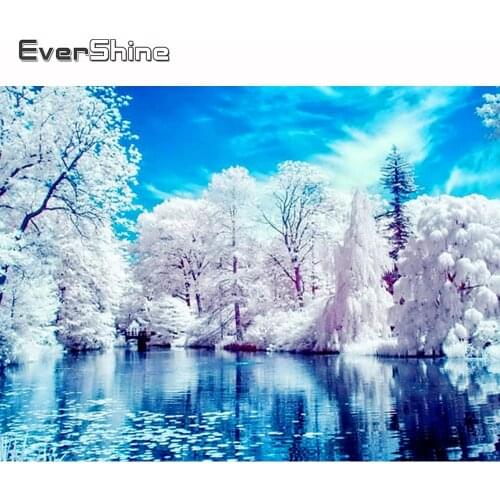 Evershine Diamond Embroidery Landscape Cross Stitch Kit Diamond Painting Forest Winter Diamond Mosaic Full Round Home Decoration