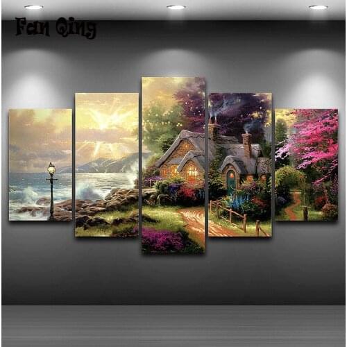5pcs/set DIY 5D Full square/round Drill Diamond Painting Modern living room decorated beach house Cross Stitch Kit