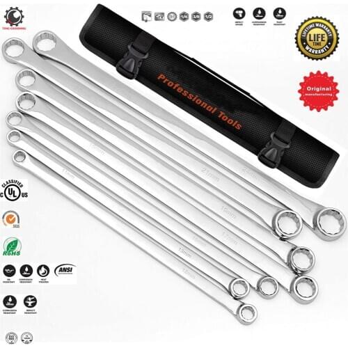 7-Piece Extra Long Double Box End Wrench Set, CR-V, Less Effort Aviation Wrench Metric 10mm - 24mm,Hand Tools Box Wrench