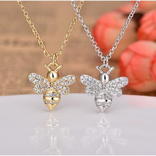 Womens Fashion Cute Honeybee Charm Adjust Chain Zircon Necklace Ladies Jewelry Collar Mujer Perro Zk30