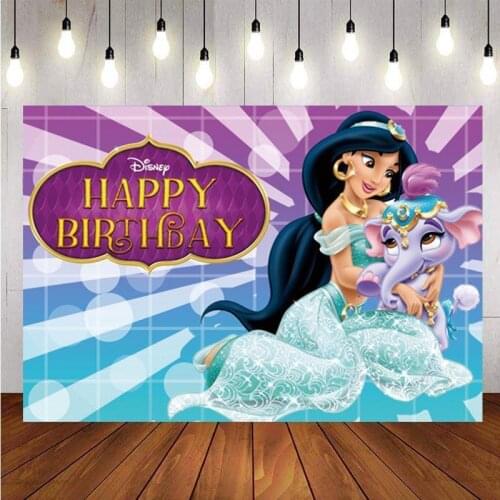 Customized Princess Jasmine Photo Backdrop Elephant Girls Birthday Party Baby Shower Photography Background Decoration Banner