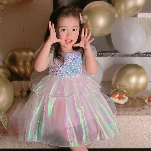 Summer Pretty Girls Dress Birthday Party Cartoon Princess Dress Lace Kids Ball Gown Elegant Dress Cute Casual Dress Size 4-10T