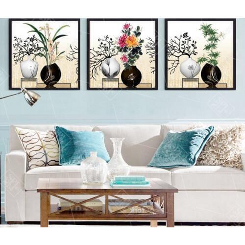 Retro Classical Chinese Flower Vase Canvas Painting Hd Printed Artwork Watercolor Wall Art Picture for Living Room Decor Posters