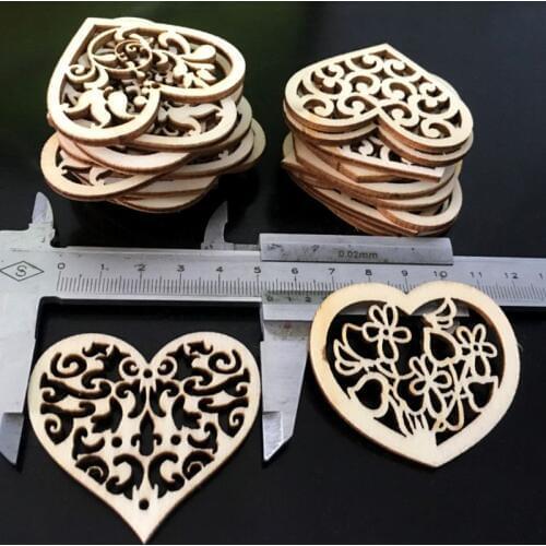 Carving Hollow Heart Flower Wooden Painting Scrapbooking Craft Handmade DIY Accessory Home Decoration Embellishment