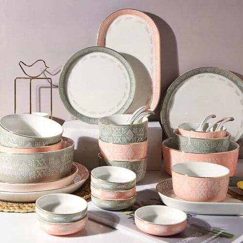 Nordic Style Light Luxury Tableware Dishes Set Household Ceramic Phnom Penh Rice Bowl Plate Creative Personality and Simplicity