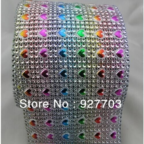 1 Yard Colorful Heart Rhinestone Diamond Mesh Wrap Roll Ribbon