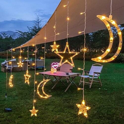 Solar Garden Lamp LED Outdoor Garland String Lights Moon Star Outdoor Lighting Christmas Decoration Curtain Lights Solar Lamp