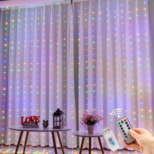 USB Power 3x2m 3m Remote Control Led Copper Wire Curtain Fairy Light String Christmas Holiday Xmas Bedroom Decoration Home Decor