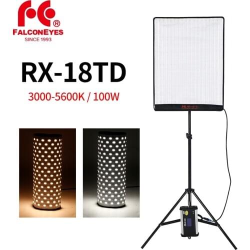 FalconEyes RX-18TD 100W Dimmable LED Video Light 504pcs Rollable Cloth Lamp with LCD Touch Screen Controller + X-shape Support