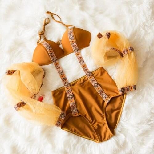 STAERK Thailand retro bathing suit small breasts sexy connected together steel web celebrity bikini beach holiday hot spring