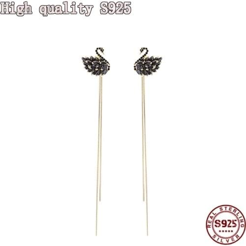 2021 New Style Tassel Swan Earrings Cute Black Swan Stud S925 Silver Needle Long Sweet Romantic Lady Earrings Earring Charms