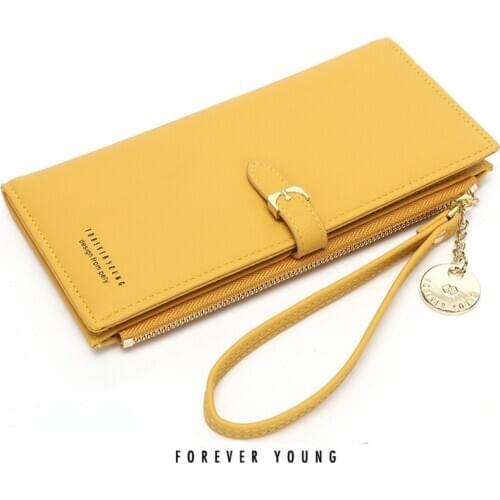 Women Long Wallet Forever Young Korean Solid Color Clutch Womens Wrist Purses Large Capacity Phone Bag PU Leather Wallet